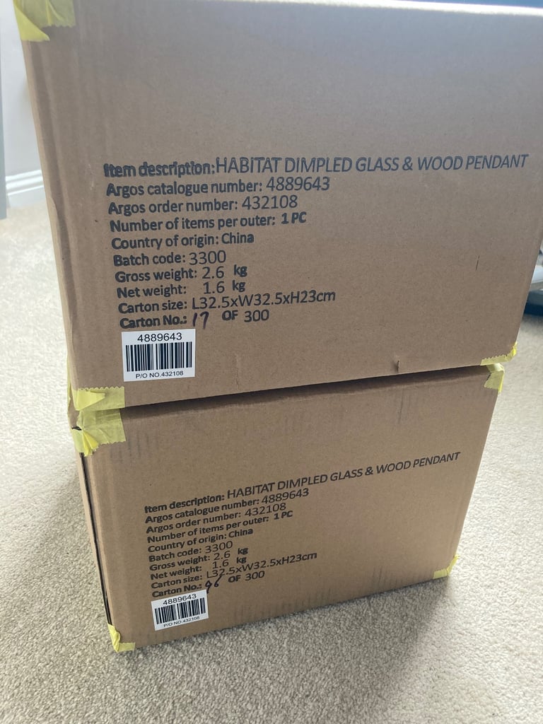 New in box Habitat glass pendent lights 