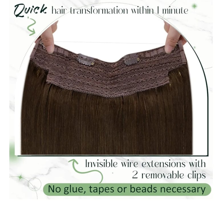 RUNATURE Secret Wire Hair Extensions Real Human Hair Brown Wire Extensions Remy Fish