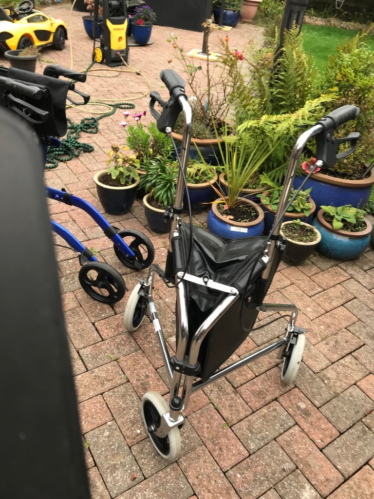Chrome 3 wheeled walking aid with storage 