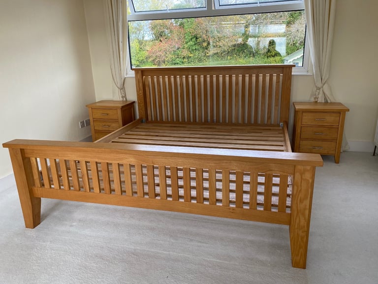 image for John Lewis Oak King size bed frame, bedside tables & double wardrobe 