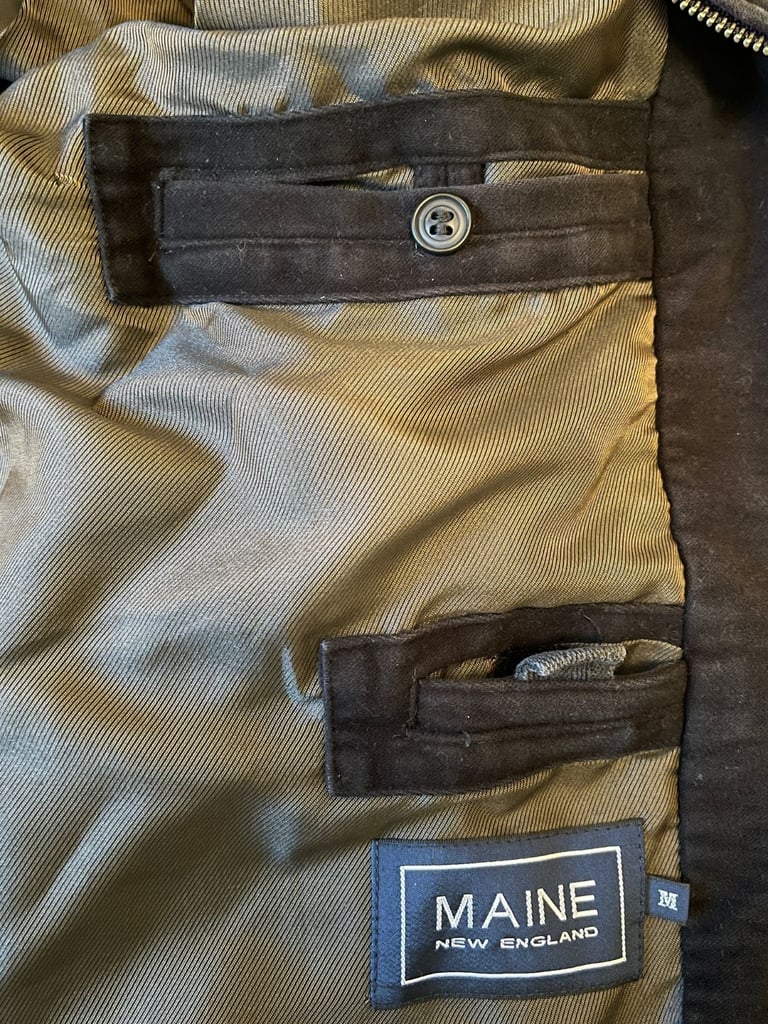 Maine New England black, brushed cotton, zip front, men's medium-sized jacket