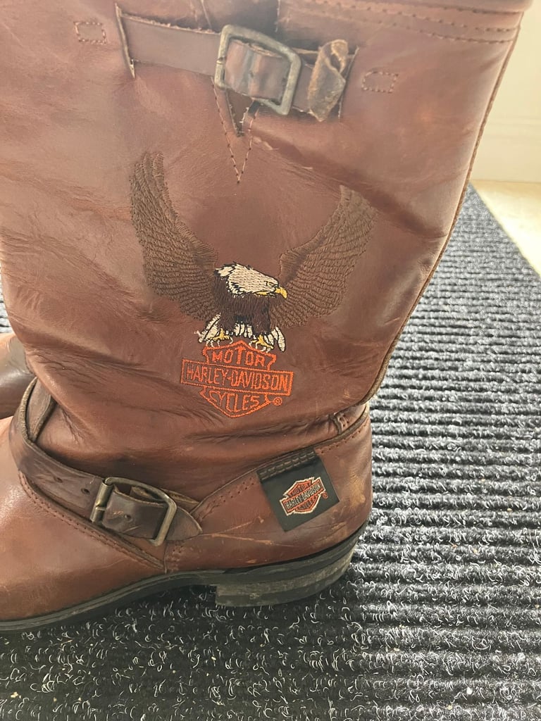 image for GEN HARLEY DAVIDSON BROWN LEATHER BOOTS SIZE 11 FROM USA