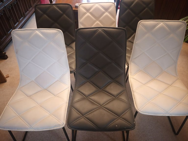 6 MODERN DINING CHAIRS - 3 WHITE,  3 DARK GREY