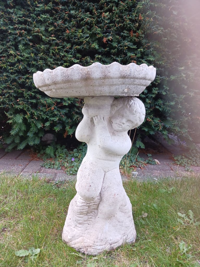 Concrete Bird Bath with Cherub Design