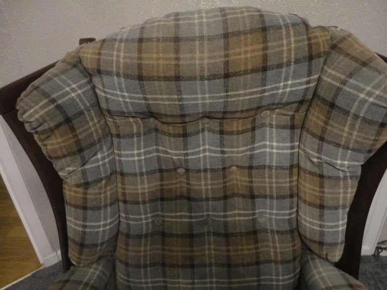 Quality comfortable Tartan wooden framed wingback richmond chair, Lana plaid, sprung back