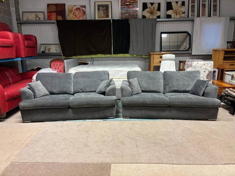 image for Grey Fabric 3 and 3 Seater Sofas