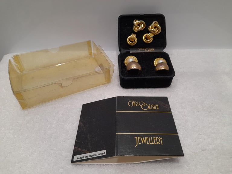 Vintage Carlo Orsini Jewellery Box of 4 Sets of Gold Coloured Earrings for Pierced Ears (Used)
