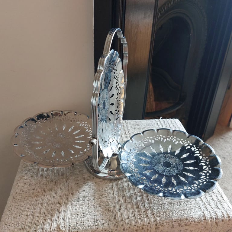 Vintage Steel Three Plate Folding Cake Stand 