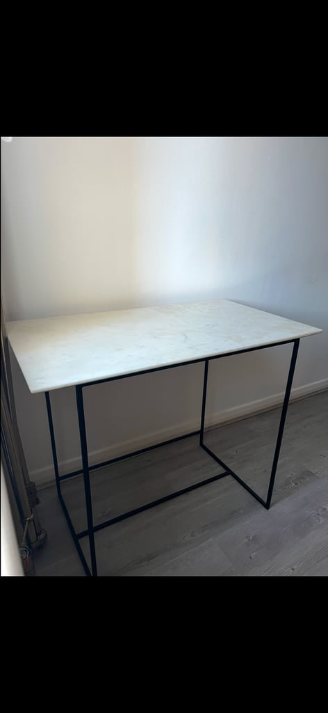 Marble Mid Century Dining Table With Black Iron Legs