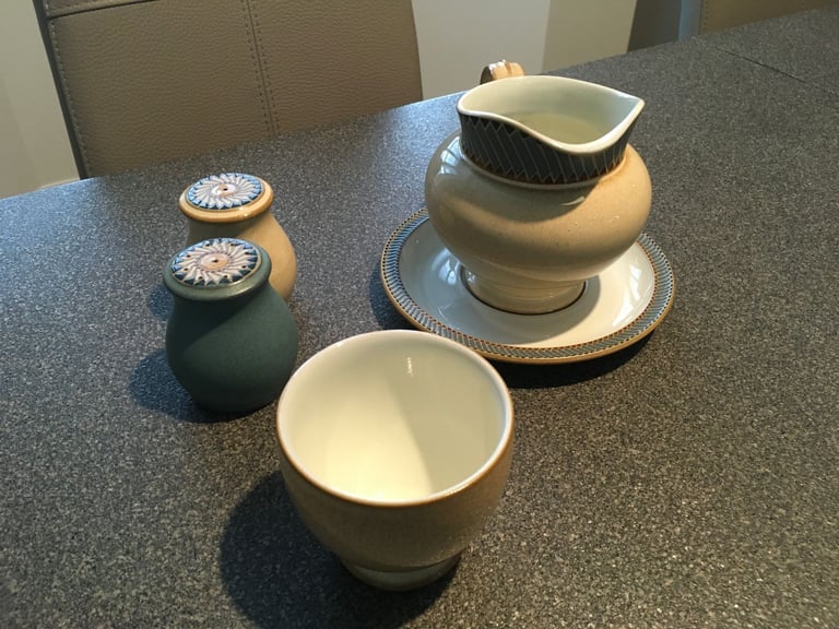 Denby Luxor Tableware – Gravy Boat + Saucer, Salt & Pepper Pots + Sugar Bowl – Collect Only