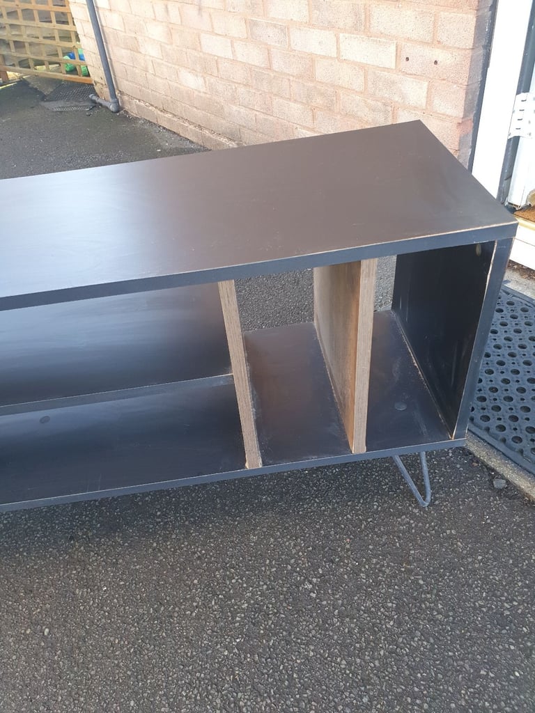 Lovely , Homebase Black Sideboard With Chunky Wooden Door & Shelves , Metal Legs , VGC. 
