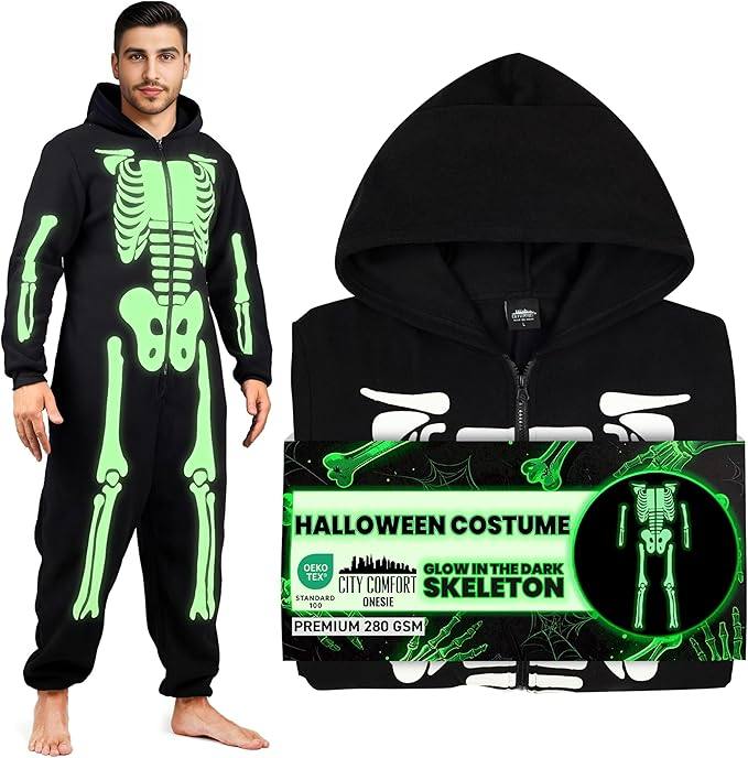 image for new in packaging - Get Trend Glow in the Dark Halloween Skeleton Costume Onesies size L