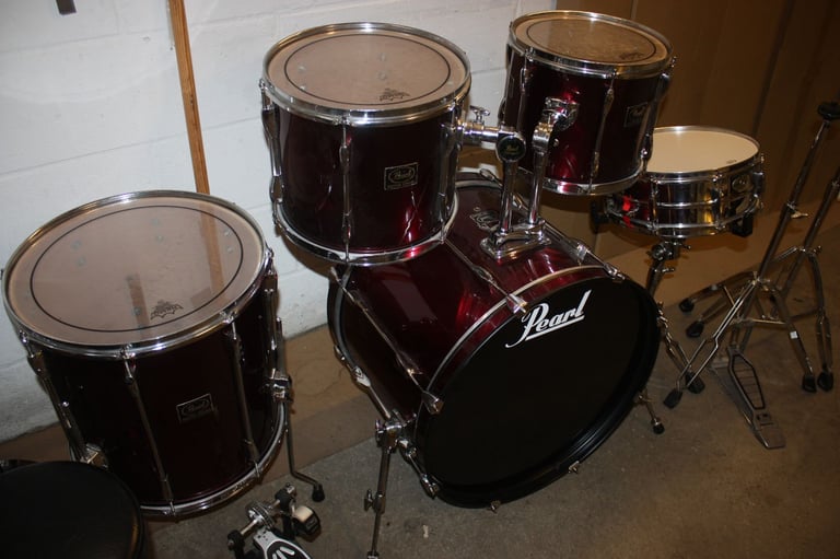 Pearl Export Wine Red 5 Piece Refurbished Drum Kit ~ 22in Bass ~ Hardware Included ~ £450 ono