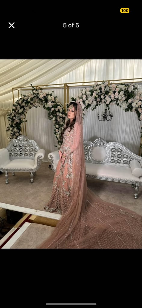 Pink walima bridal long trail and veil 