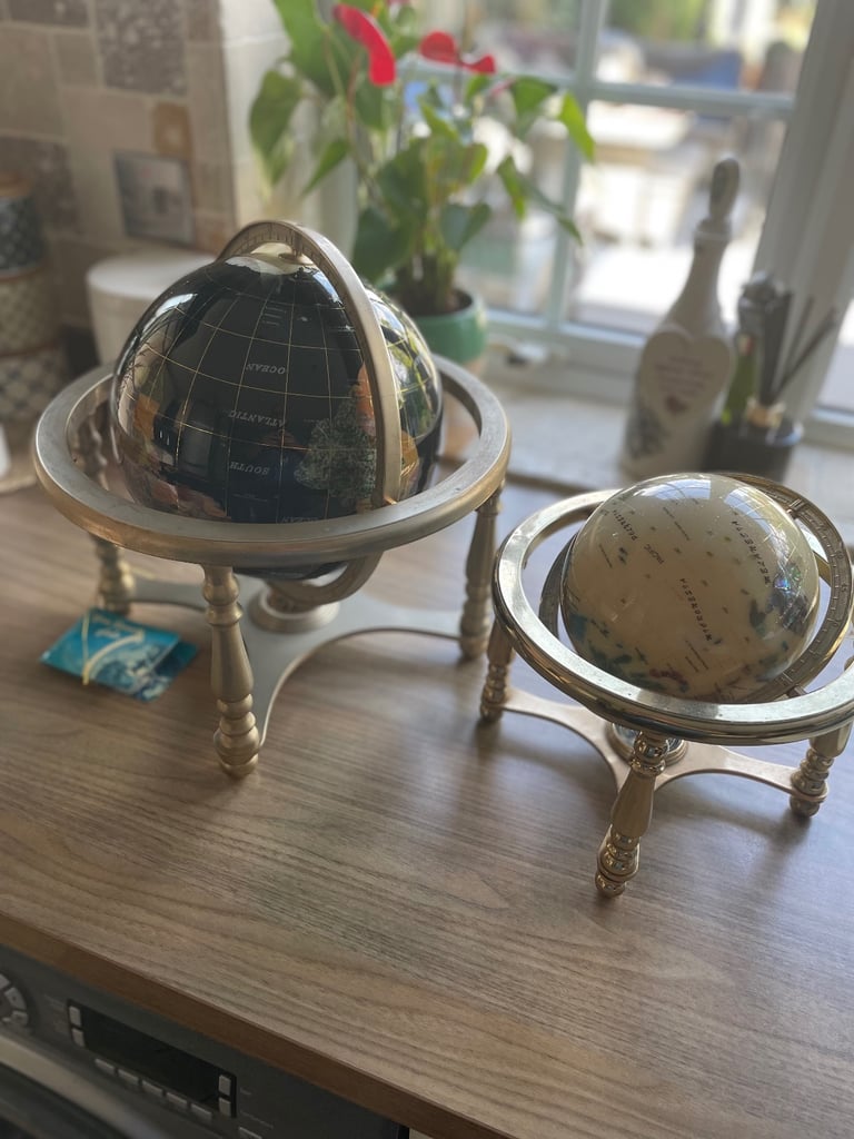 Lapis gemstone precious stone globes with brass support 