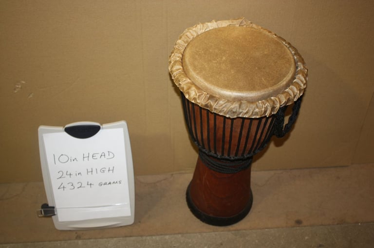 African Wooden Djembe Drum 10in Head x 24in High ~ Weight 4324 Grams ~ £75 ono