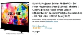 Projector Screen 163cm(w) X 122cm(h)