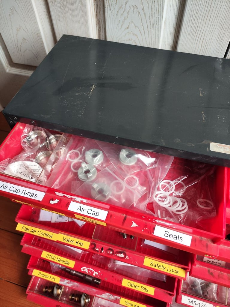 Storage Chest Containing Hundreds of Pounds Worth of Spray Gun Parts