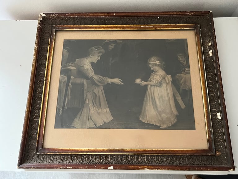 image for Victorian glass covered black & white framed print 55 x 47cm