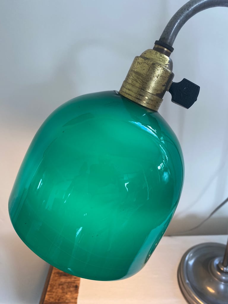 French Antique Green Opaline Lamp