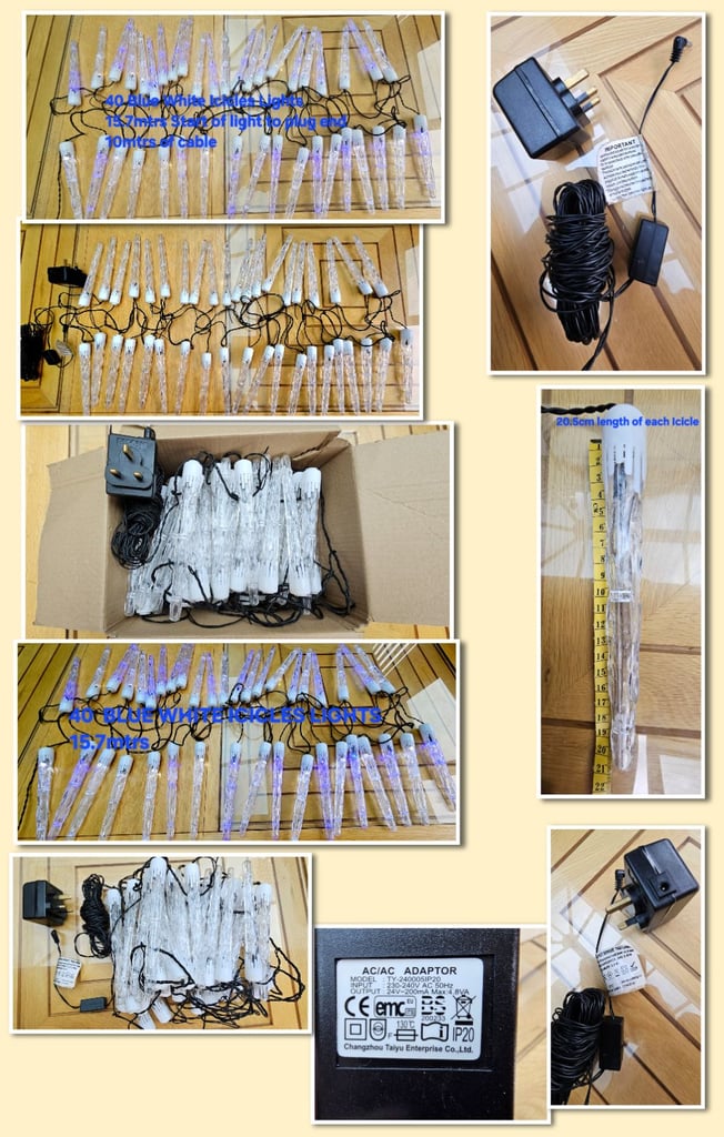 40 Blue White Icicles Christmas Or Party Lights 15.7mtrs Electrical Outdoor