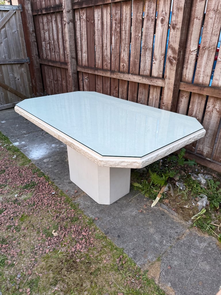 Stunning designer white marble dining table.