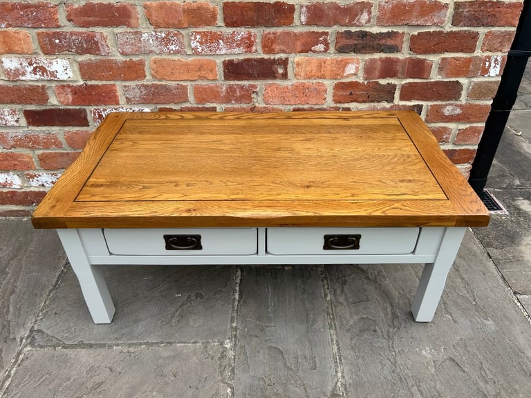 Rustic Solid Oak & Grey Painted (Double-Sided) Coffee Table - Excellent Condition 