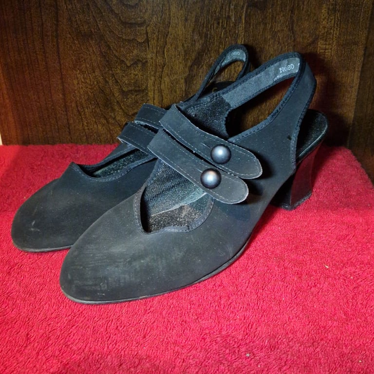 Vintage Salamander Slingback Heels – Black Suede Double Strap – UK 5 – Made in Lithuania