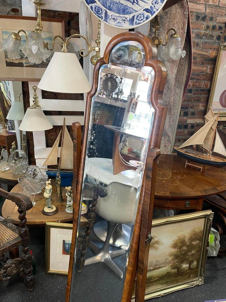 Antique walnut cheval mirror
