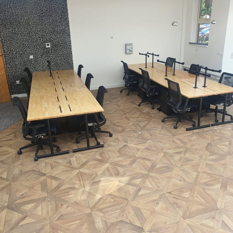 Modular Desking, Solid Oak / Black Metal, Portholes, W1220mm