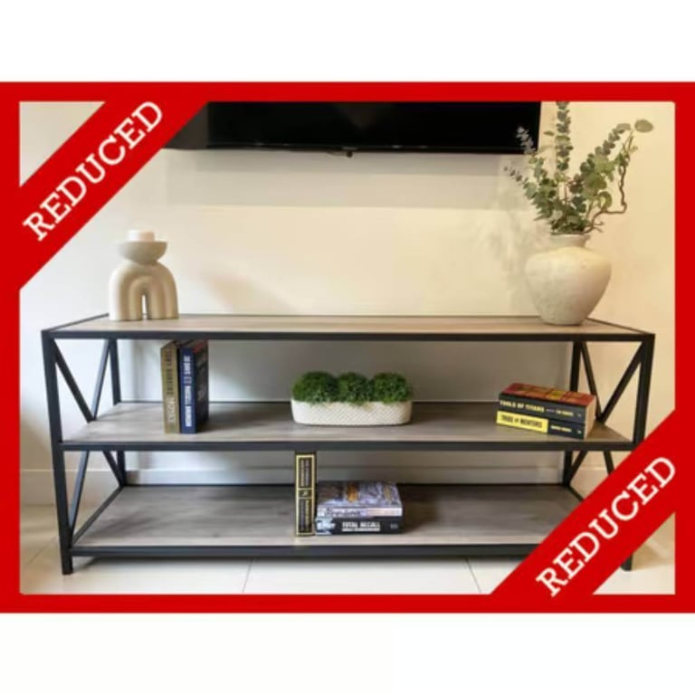 image for NEW Walker Edison Grey Black Bookcase Shelves Console Table Sideboard TV Stand BNIB RRP £395