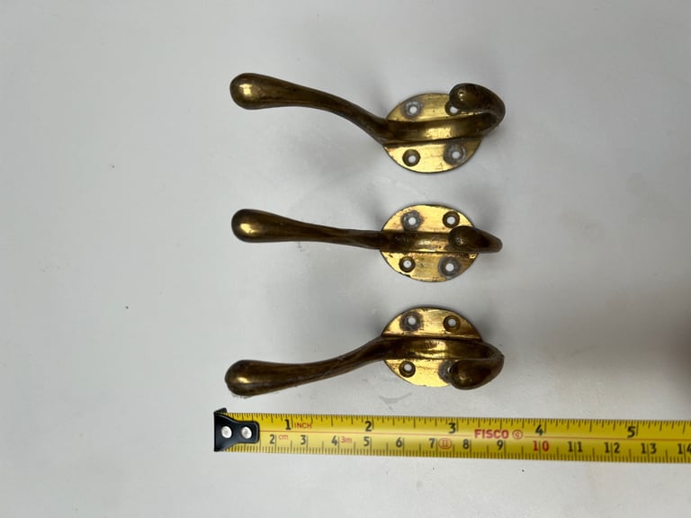 Vintage Victorian Brass Coat Hooks x 3