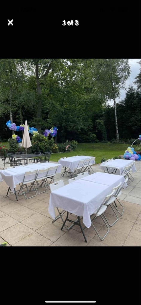 Table and chair hire £10 a table chair £1.50 each 