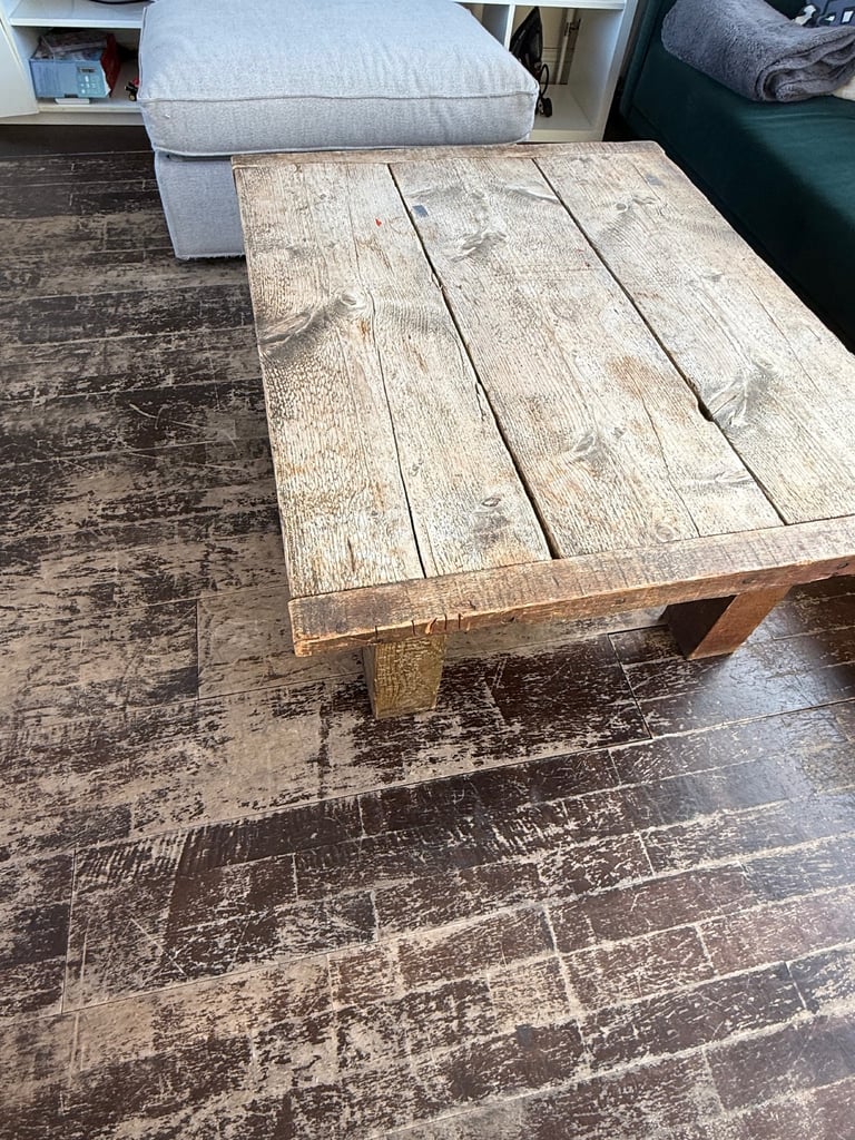 image for Rustic Solid Wood Coffee Table – Handmade Look