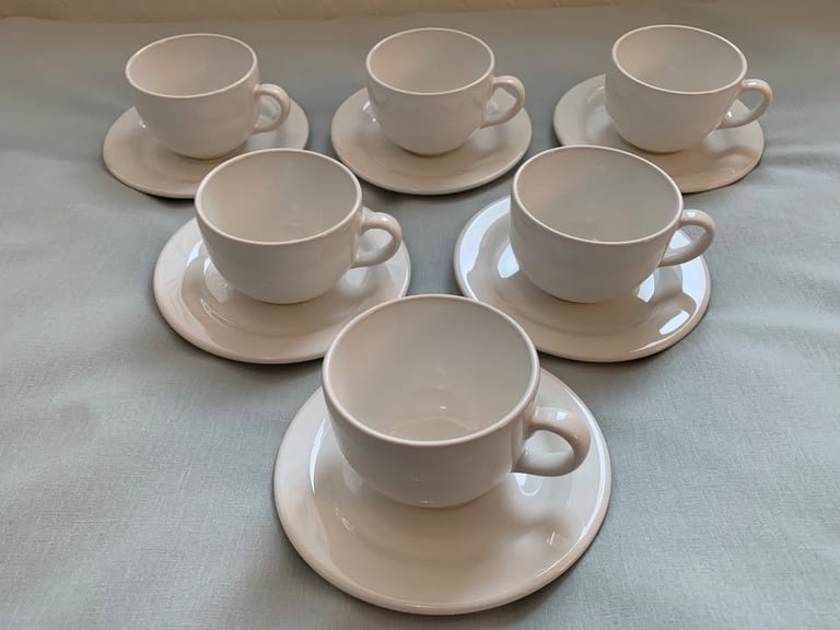 Used once - Six White Cups and Saucers