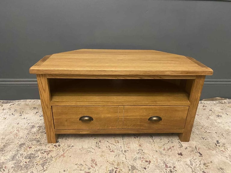image for 💚 📺 Solid oak corner tv unit cabinet 