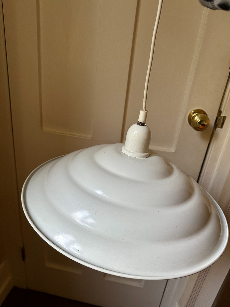 Reduced!!! £10 - Retro, white enamel ceiling pendant.