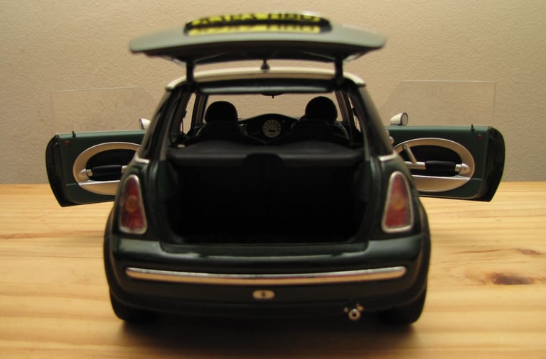 Kyosho Mini Cooper car model 1/18 scale - Diecast dark green UK numberplate