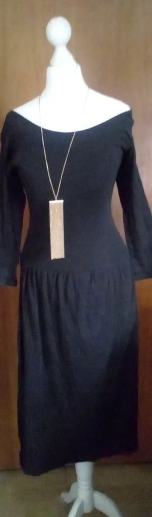 Black Off the Shoulder Bardot 3/4 Length Sleeves Dress.Size 8.POST OR COLLECT!