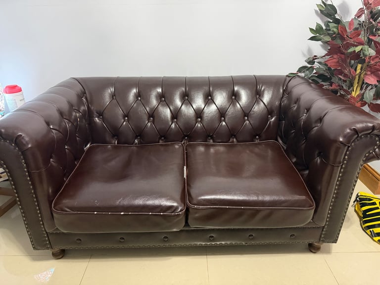 image for  Classic Chesterfield brown 2-seater sofa x2