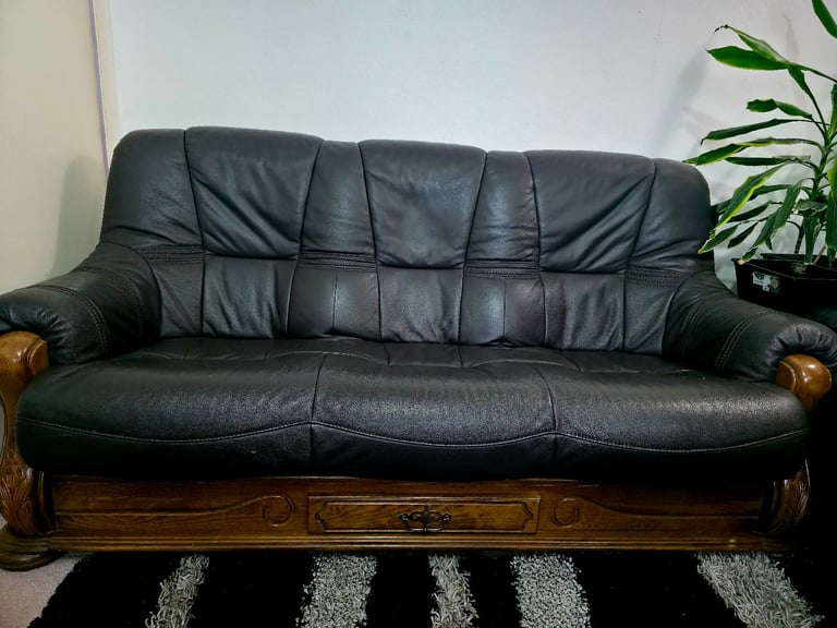 image for Genuine Leather Sofa (Black Brown)