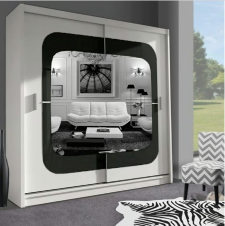 Brand New - Chelsea Mirror Sliding Door Wardrobe - Black/White- SAME/NEXT DAY DELIVERY