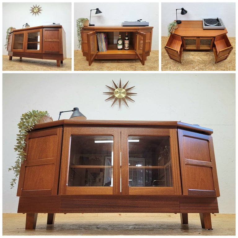 image for Retro Nathan Squares Teak Sideboard/TV Unit/Record Cabinet - Mid Century G-Plan Era