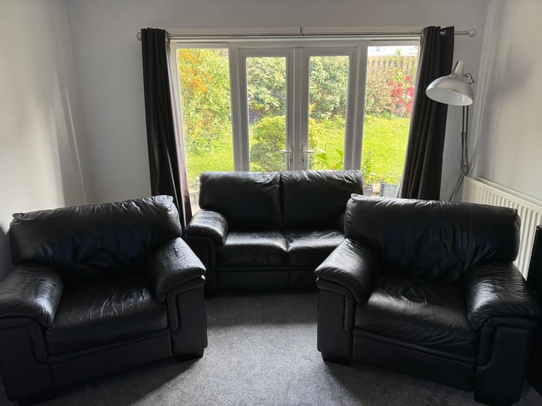 image for Black leather four seat suite