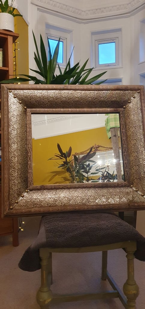 REDUCED £85.00 Large wood boxed medieval/arts and crafts style mirror