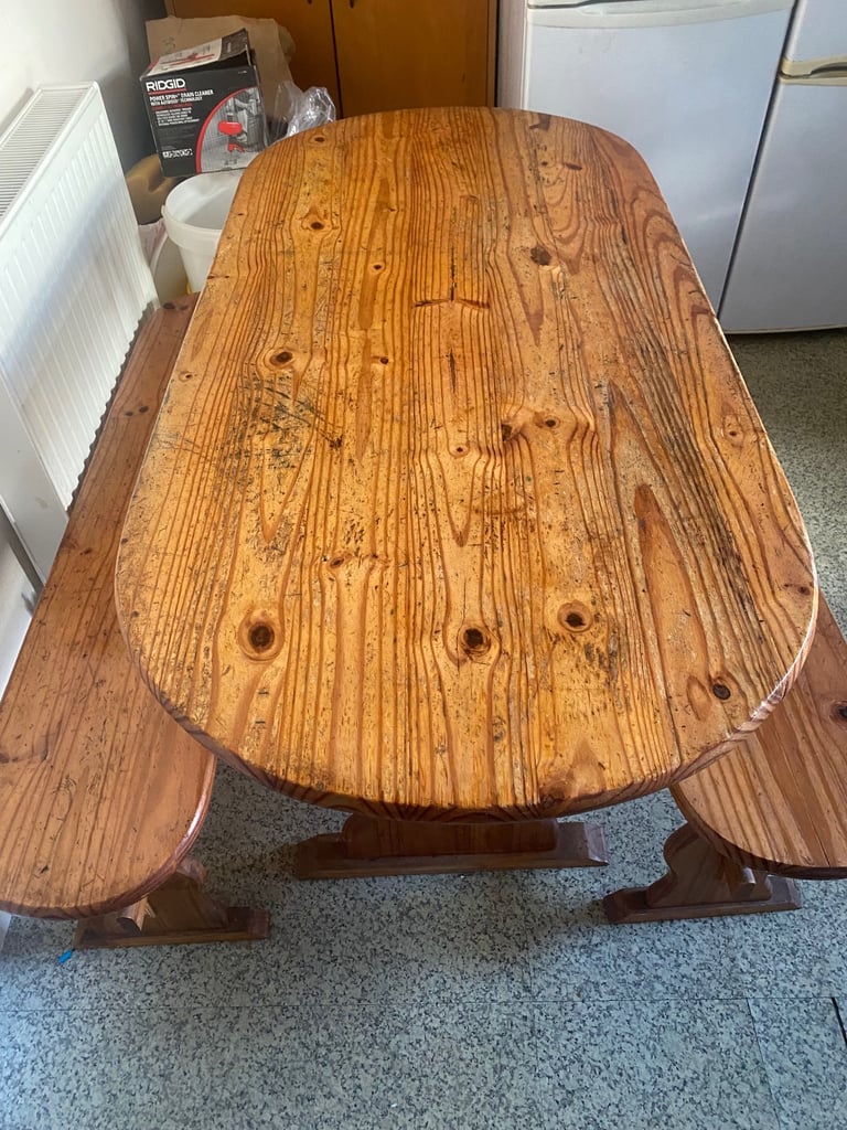 Dining table with two benches 