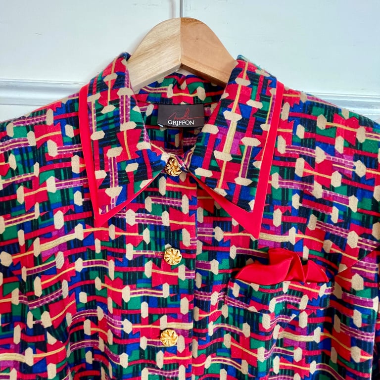 Vintage Marcelle Griffon French Abstract Print Shirt Dress 