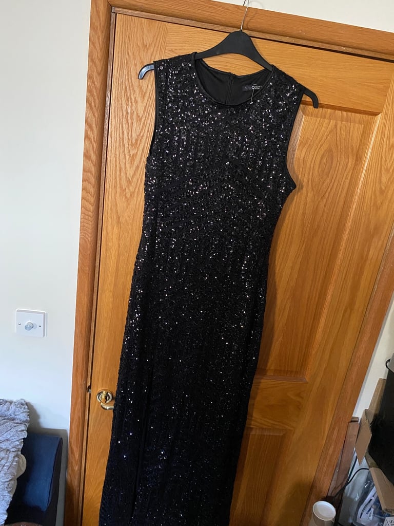 Quiz Beautiful Black Maxi Size GB size 18 Sequins Party/Cruise Evening Dress Like New