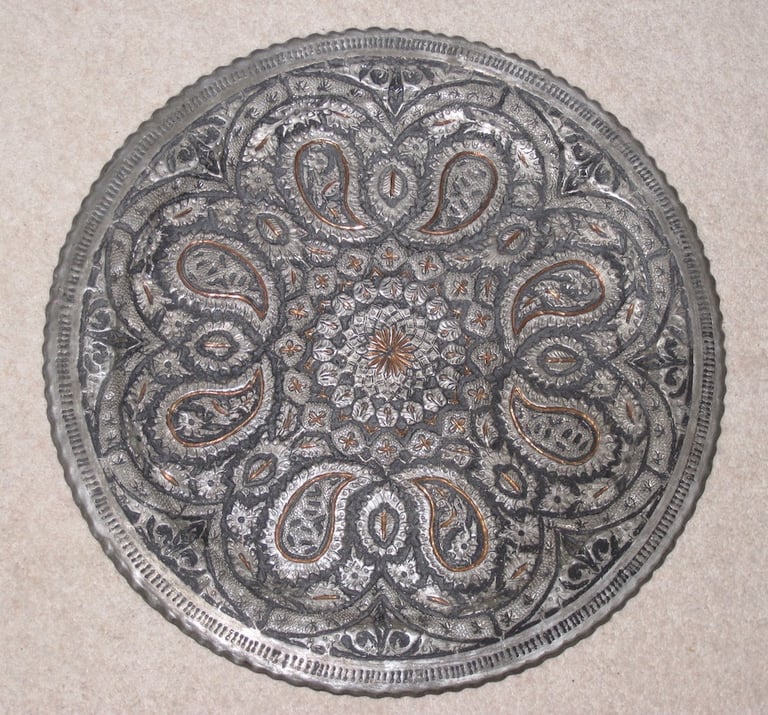 Vintage decorative Hand Hammered Metal Plate containing Copper
