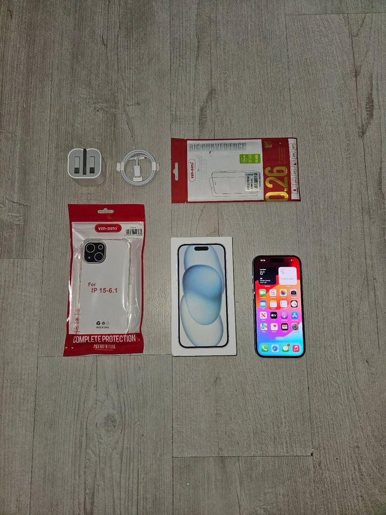 image for Iphone 15 5G Bundle 128GB 90% Batt Unlocked 128GB Blue Warranty I Phone
